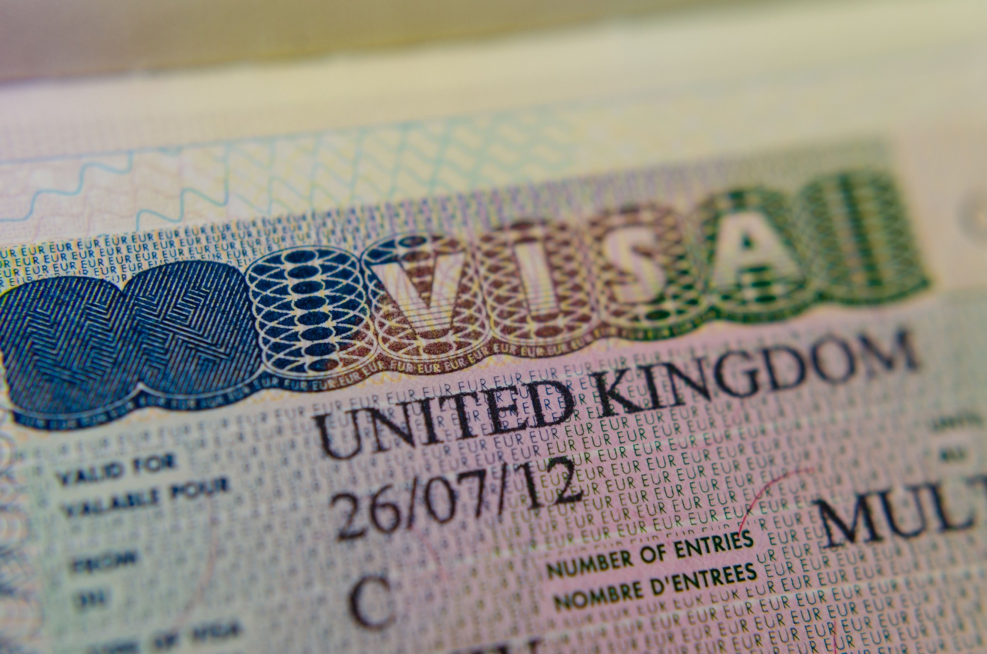 UK Multiple Entry Visa (Type C) sticker in the passport.